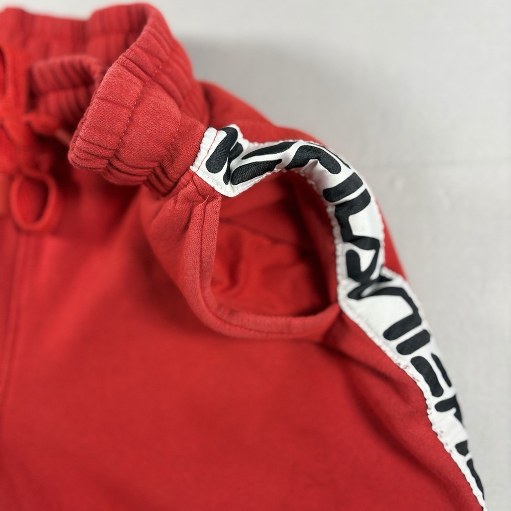 FILA Logo Tape Jogger Sweatpants Mens M Red Fleece Lined Athletic Side Stripe - Picture 6 of 12